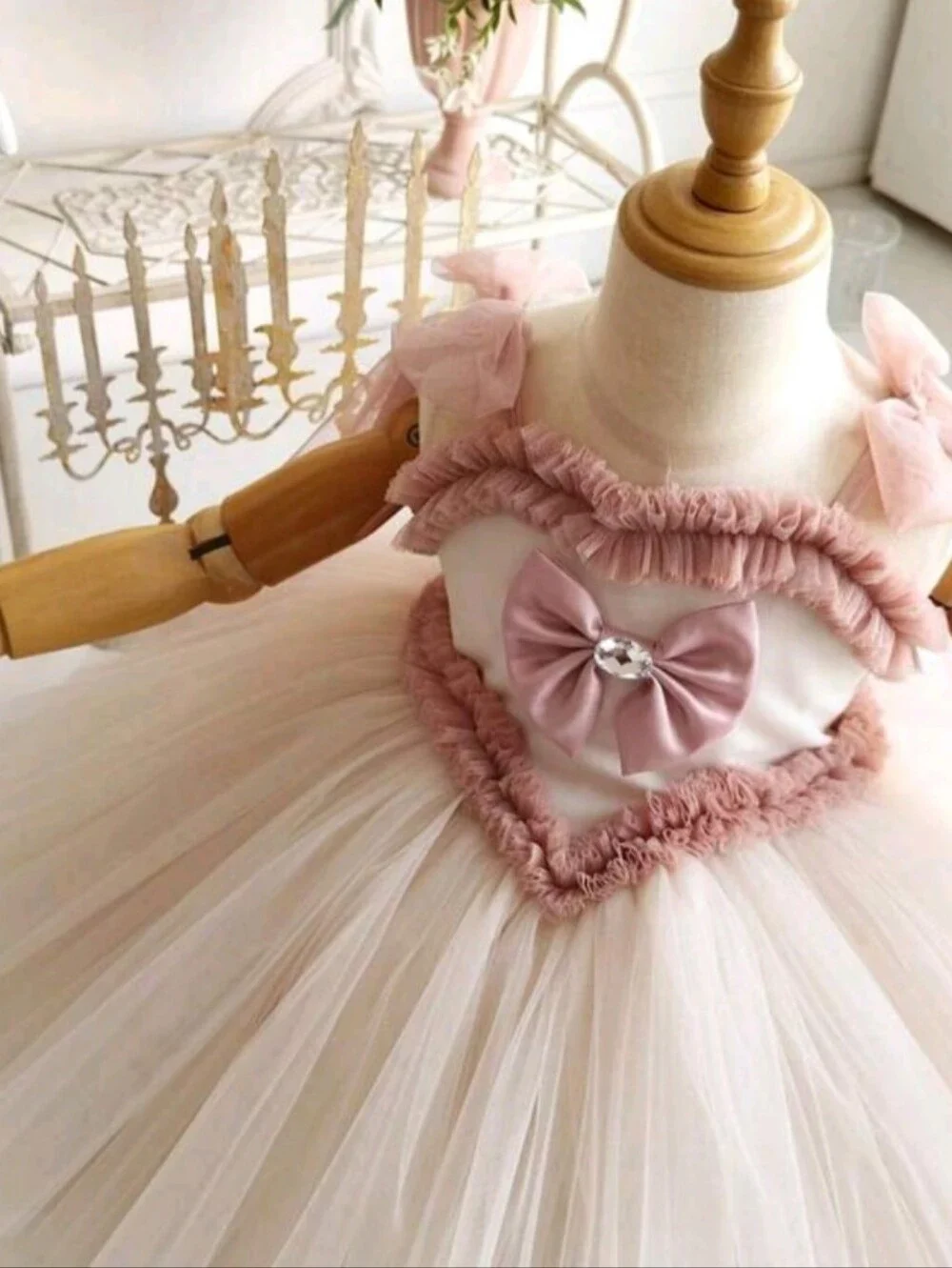 Blush Pink and Cream Tutu Dress with Bow and Tiara